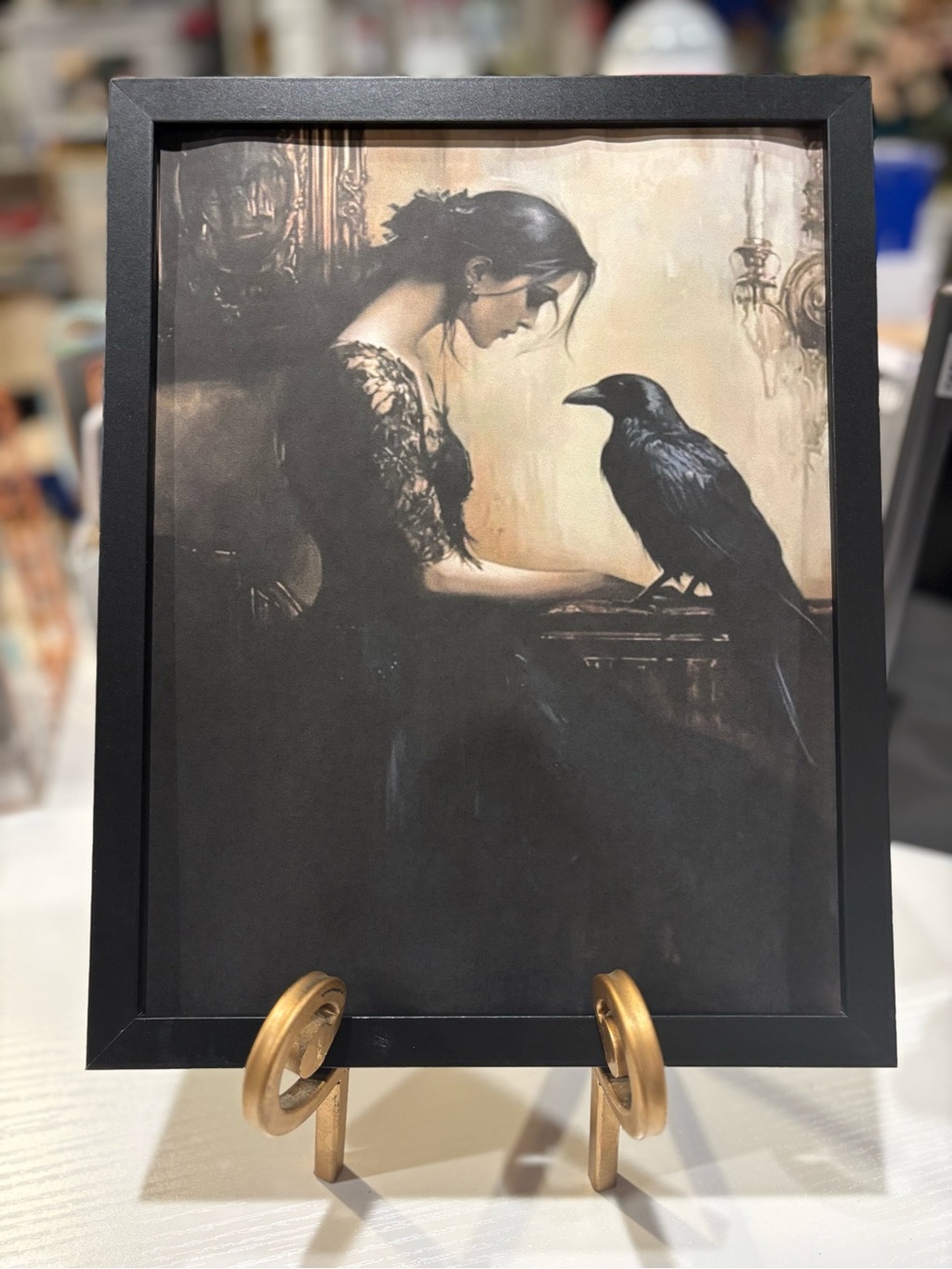 Black Gothic Woman & Raven Framed 8x10 Art Print